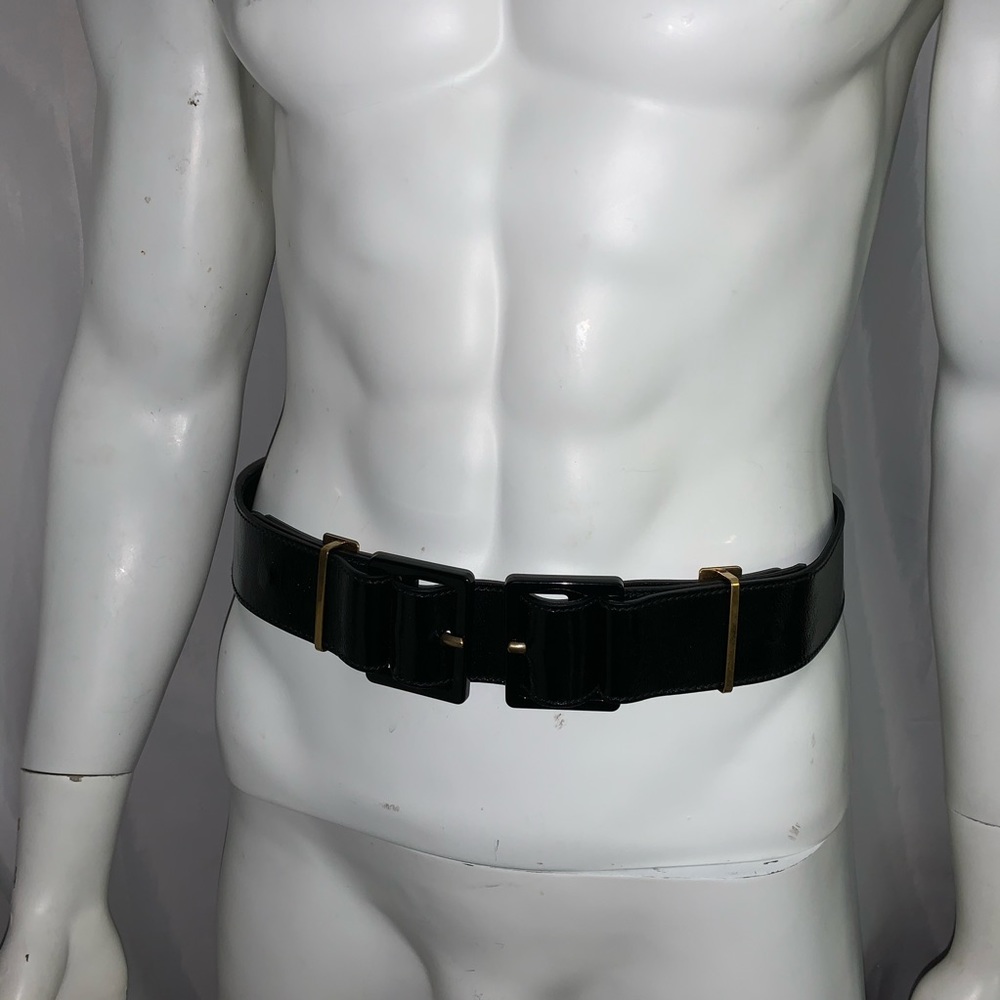 SAINT LAURENT size L black crinkle patent belt - Picture 10 of 11